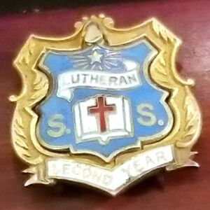 Vintage 1/10 10kt Gold Filled Lutheran Sunday School Second Year Shield Pin